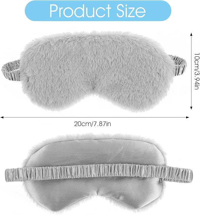 WY LIGHTING LEVEL 2 Pcs Plush Eye Mask Soft Sleeping Blindfold Eye Cover Comfortable Furry Faux Fur Sleeping Mask Satin Nap Night Eyeshade Cover for Women Men Gift (Black, Gray)