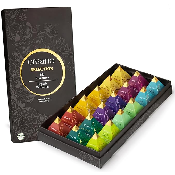 Creano Organic Herbal Tea Gift Set "Organic Herbal Tea" – 18 Pyramid Tea Bags in 9 Different Varieties – 45g*