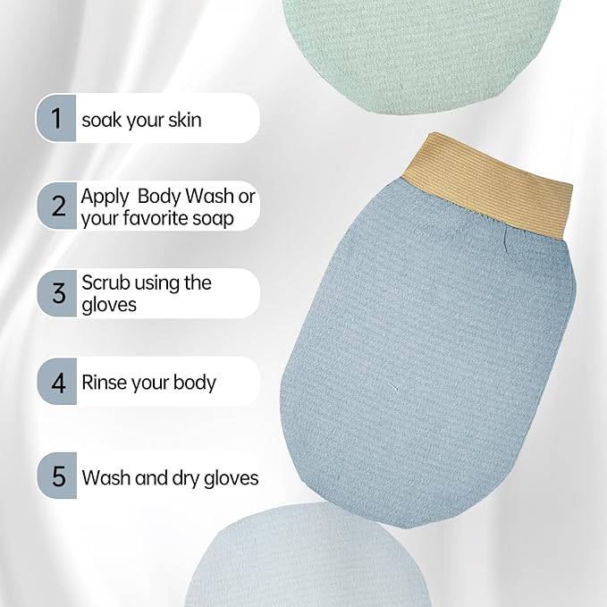 Exfoliating Gloves Glove for Shower,Exfoliating Mitt Mit Body Scrubber,2 Pcs Shower Gloves Exfoliating for Women,Green and Blue