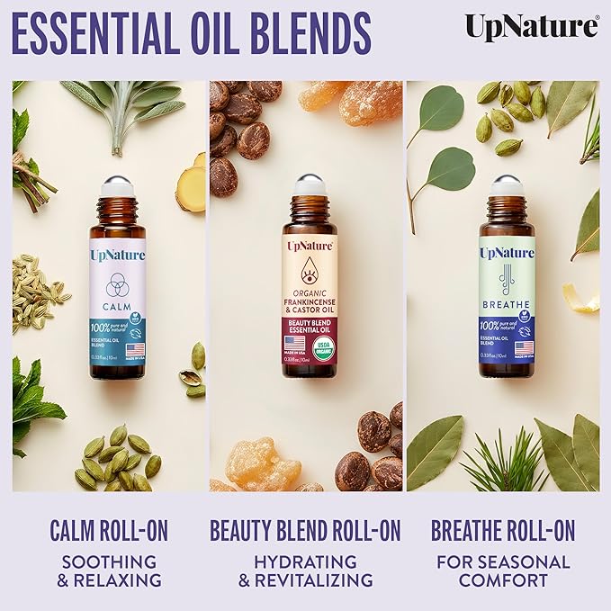 UpNature Self Care Essential Oil Roll On Set (3 Pack) – Gifts for Mom, Relief Relaxation Gifts for Women – Essential Oils Aromatherapy Rollers - Breathe, Beauty & Calm