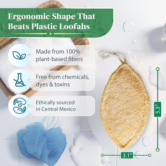 Natural Loofah Exfoliating Sponge (4 Pack) - Organic Loofah for Body - Biodegradable Shower Luffa - Natural Bath Sponges Loufa - Estropajos para el Cuerpo