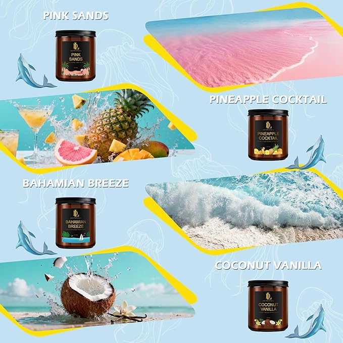Scented Candles Set, 4 Pack Soy Candles for Home Scented, Candle Gifts for Men Women, Scents of Pineapple Cocktail/Coconut Vanilla/Pink Sands/Bahamian Breeze