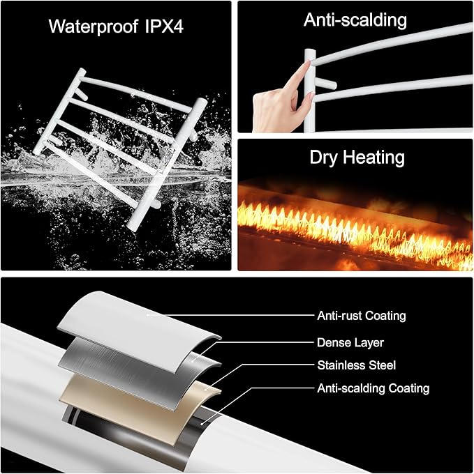 Towel Warmer with Built-in Timer Bathroom Wall Mounted Bath Towel Heater Plug-in Electric Heated Towel Rack Stainless Steel Curved Round Oil Rubbed Drying Rack 16.54x23.62x5.51 inches White