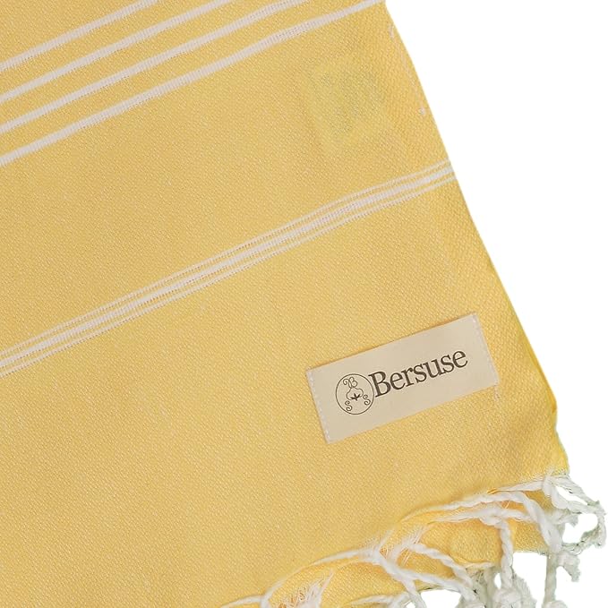 Bersuse Towels Anatolia XL Beach Blanket Throw Blanket Turkish Towel 100% Cotton Extra-Large Quick-Dry Lightweight Premium Peshtemal Towel - 61x82 Inches, Yellow (Set of 3)