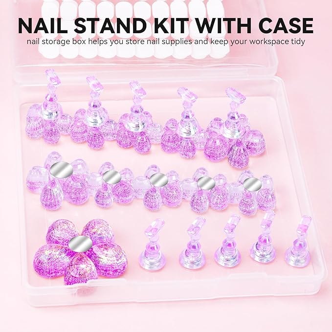 Nail Stand for Press On Fake Nails Painting Display Practice, Powerful Magnetic Nail Holder for Design, Flower Nail Stand with 200 PCS Double-Sided Tapes, Nail Tools for Home Salon