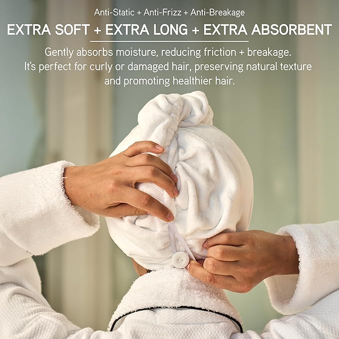 ILES FORMULA Hair Turban Towel – Ultra-Soft Microfiber Hair Towel Wrap for Fast Drying, Frizz Control & Breakage Protection – Large, Lightweight Hair Wrap for Short, Long & Curly – White