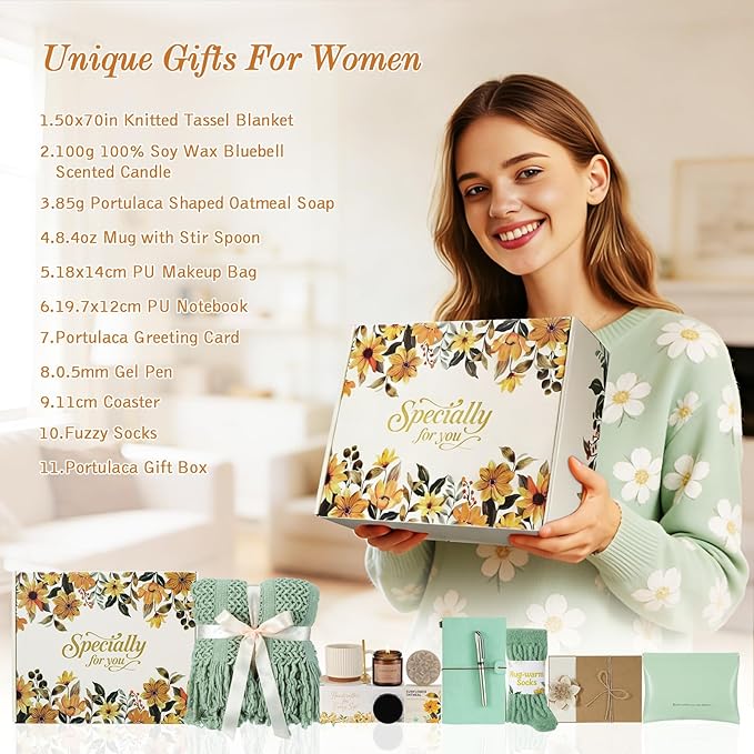 Mothers Day Gift for Mom Wife Grandma Sister Friend - Self Care Gifts for Women Birthday Gift, Get Well Soon Sympathy Gift Baskets for Women Care Package, Thinking of You Inspirational Gifts for Women