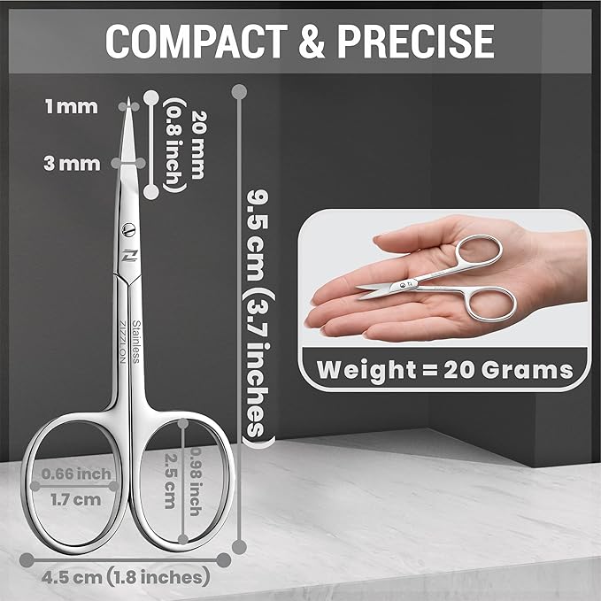 Cuticle Scissors Extra Fine Curved Stainless Steel Eyebrow Scissors, Professional Grooming Scissors for Beard, Nose Hair, Eyelash, Mustache, Dry Skin - Manicure Scissors