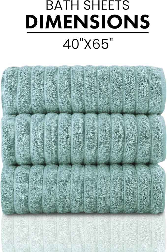 Classic Turkish Towels CTT - Luxury Jumbo Bath Sheet 3 Piece, 100% Turkish Cotton, Absorbent & Ultra Comfy Bath Towel Sheets for Hotels & Spa | 40"x65" (Spa Green)