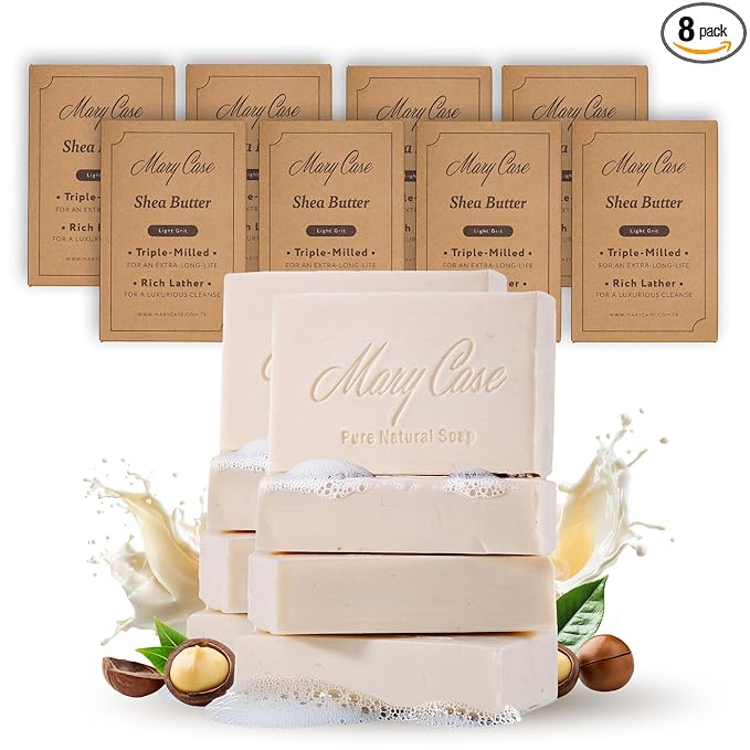 Mary Case Goat Milk & Shea Butter Bar Soap Set of 8 | Natural Soap with Olive & Coconut Oils | Fragrance-Free Bath Soap for Men & Women | Deep Nourishing & Soothing Sensitive Skin