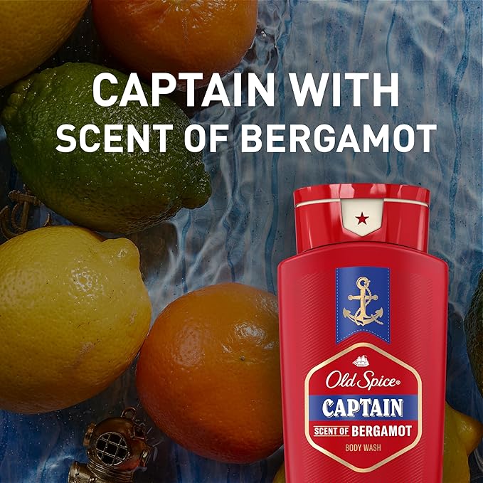 Old Spice Refreshing Body Wash for Men, 3X Defense, 24/7 Shower Fresh with Long Lasting Scent, Red Collection, Captain with Bergamot Scent, 24 oz (Pack of 4)
