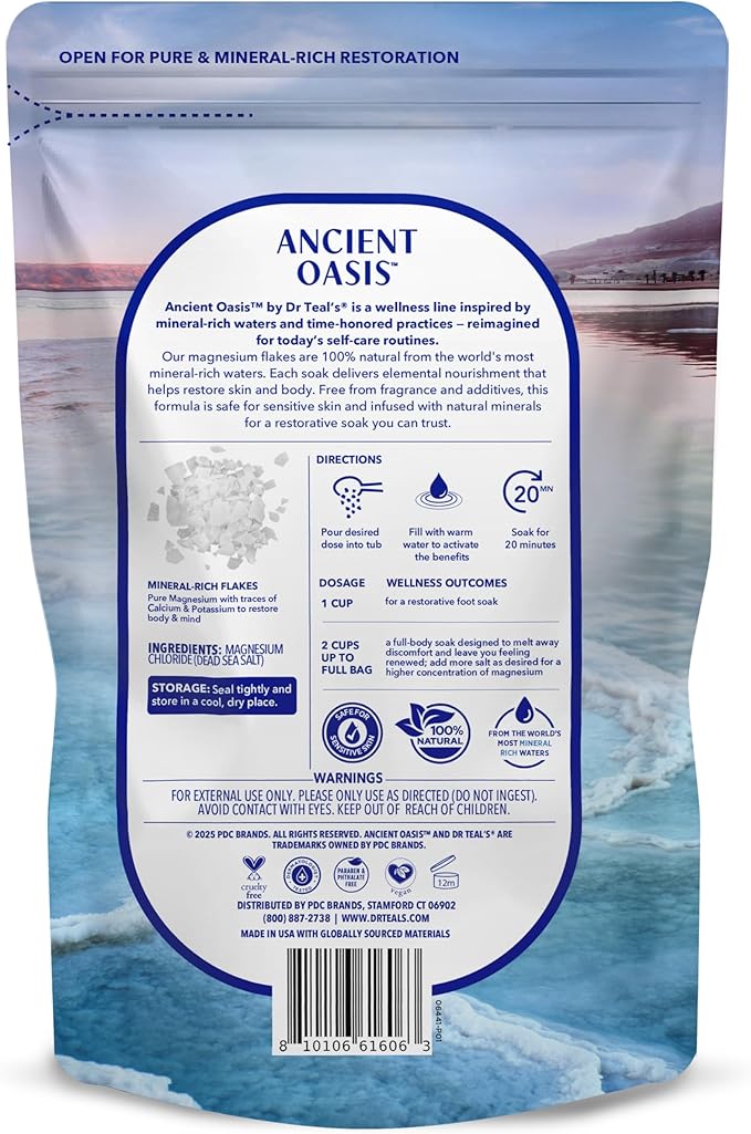Ancient Oasis by Dr Teal's Magnesium Flakes, Fragrance Free, 2 lbs (Pack of 2)