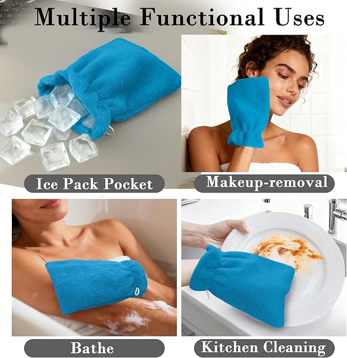 VOOVA & MOVAS Wash Mitts for Body 6-Pack, 100% Cotton Soft Absorbent Wash Cloths with Hanging Loop, 8.3x6.3 Inch European Style Wash Gloves for Shower & Spa, Sky Blue