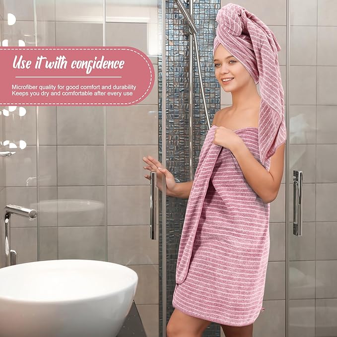 SmoothNovelty 16 Pack Microfiber Bath Towels Bulk 27'' x 60'' Oversized Size Bath Towel Highly Absorbent Extra Large Soft Drying for Beach Shower Summer Salon Sport Gym Party (Pinstripe,Pink)