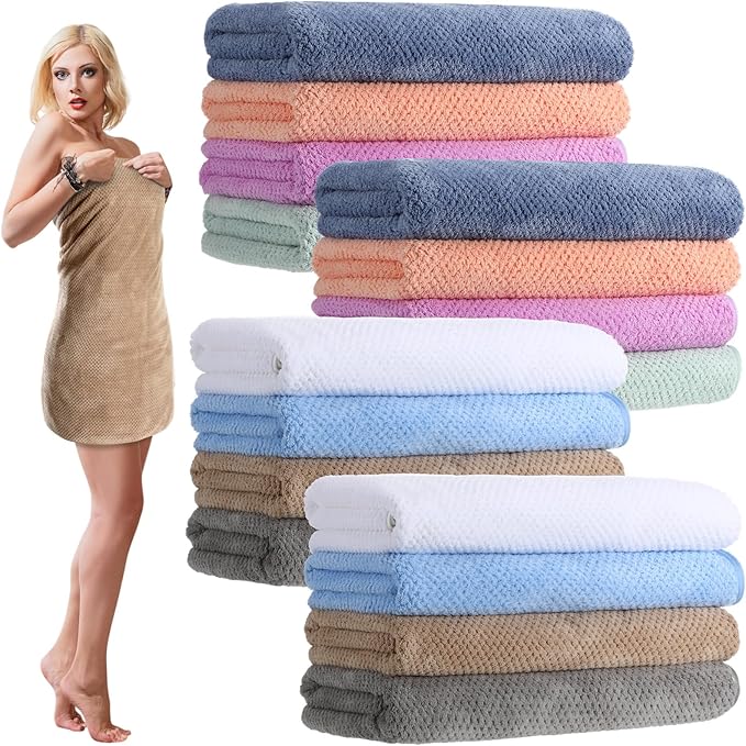 SmoothNovelty 16 Pack Microfiber Bath Towels Bulk 27'' x 60'' Oversized Size Bath Towel Highly Absorbent Extra Large Soft Drying for Beach Shower Summer Salon Sport Gym Party (Lattice,Pastel)