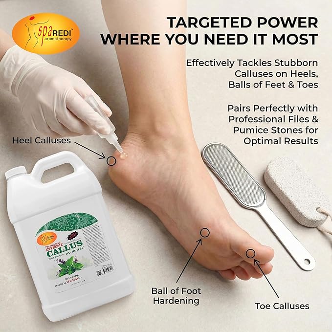 SPA REDI - Callus Remover for Feet Gel, Mint and Eucalyptus, 128 Oz - Professional Pedicure Foot Care - Removes Toughest Calluses in Seconds and Smooths Dry Cracked Heels
