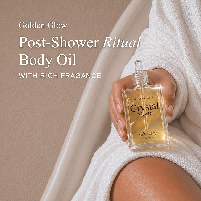 Crystal Body Oil Golden Glow, Scented Body Oil, After Shower and Bath Dry Oil for Women, Non-Greasy & Fast Absorbing Moisturizer for Dry Skin, Vanilla Coconut Almond Scent, 3.38 fl oz