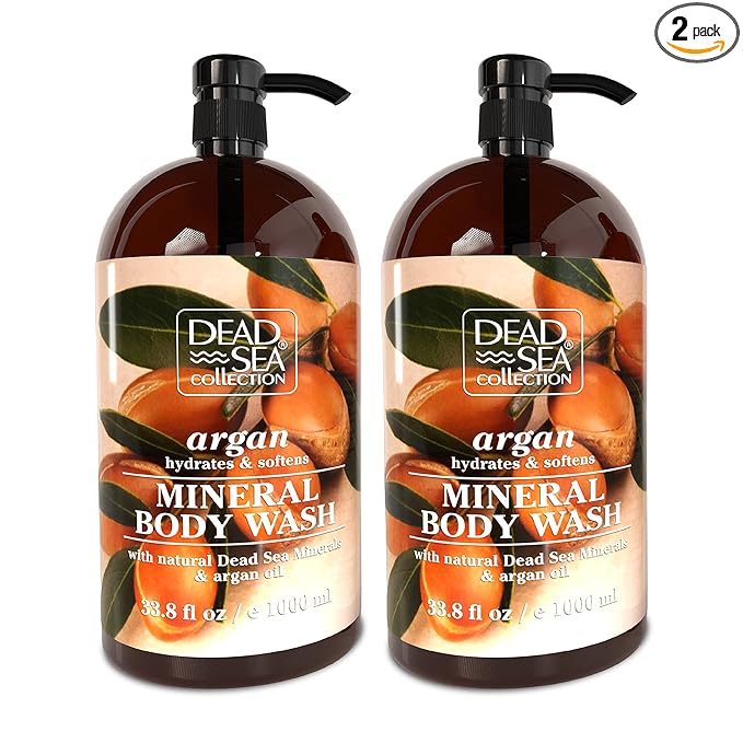 Dead Sea Collection Argan Body Wash for Women and Men - with Pure Dead Sea Minerals and Argan Oil - Cleanses and Moisturizes Skin - Pack of 2 (67.6 fl. oz)