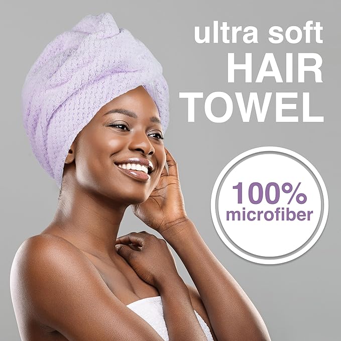EXPRESSIONS Microfiber Hair Towel in Lavender - 1pc Super Soft Ultra Absorbent Hair Towel, Luxury, Gentle Hair Drying Towel, for Less Frizz