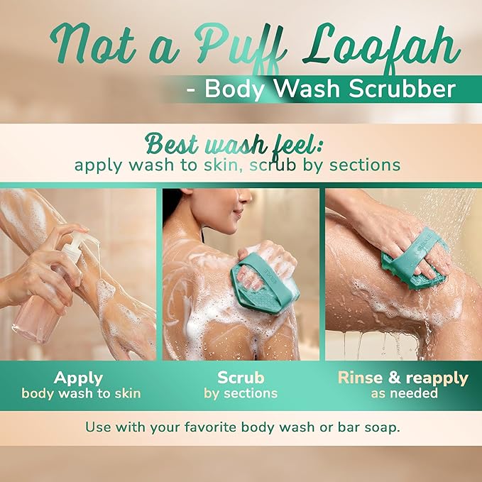 SILKLE Silicone Body Scrubber – Gentle Exfoliating Shower Scrubber for Body & Bath, Silicone Shower Brush & Loofah Alternative – Non-Slip Silicone Body Brush, Quick Dry, Hygienic - Green