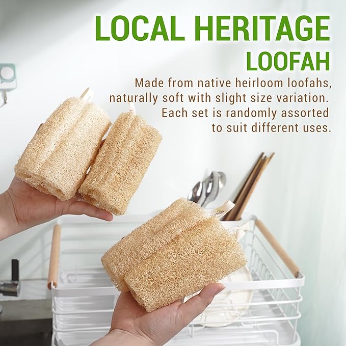 Natural Vietnamese Loofah Sponge, 100% Plant-Based Luffa Exfoliating Body Scrubber for Shower, Multi-Functional for Kitchen, Ideal for Men & Women, Spa & for Pet (2pcs/Pack)