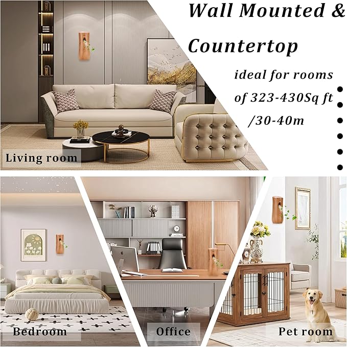 Automatic Air Freshener Spray Dispenser (4-Pack), Free Standing or Wall Mounted Adjustable Aromatherapy Machines for Home, Indoor, Bathrooms, Offices, Hotels and Commercial Places (Wood, 001)