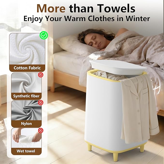 22L Towel Warmer for Bathroom – Fast Heating Blanket Warmer, Fits Two 40" x 70" Oversized Towels, Blankets & Bathrobes, Auto Shut-Off, Adjustable Timer, Portable Towel Warmer Bucket - Yellow