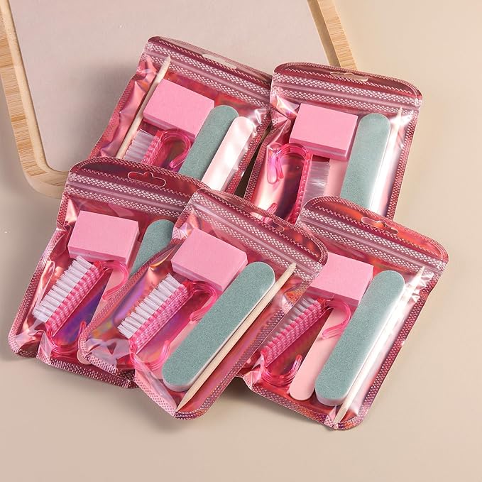 Fcozpjk Disposable Manicure Kit Basics 5PCS Nail Kit, Mini Nail Files Buffers Bulk Handle Grip Brush Orange Wood Stick Individually-Packed Pedicure Set for Fingernails Toenails Salon Supplies 10 Packs