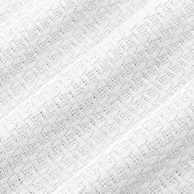 100% Fine Cotton Luxurious Basket Weave Blanket, White, King Size (Pack of 6)