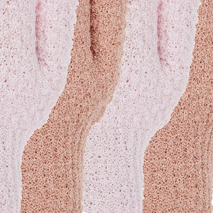 4 Pairs Exfoliating Gloves, 100% Nylon, Dual Texture Body Scrub for Spa, Massage & Dead Skin Removal, Multi-Color Shower Bath Accessories (Blush/Rose Gold)