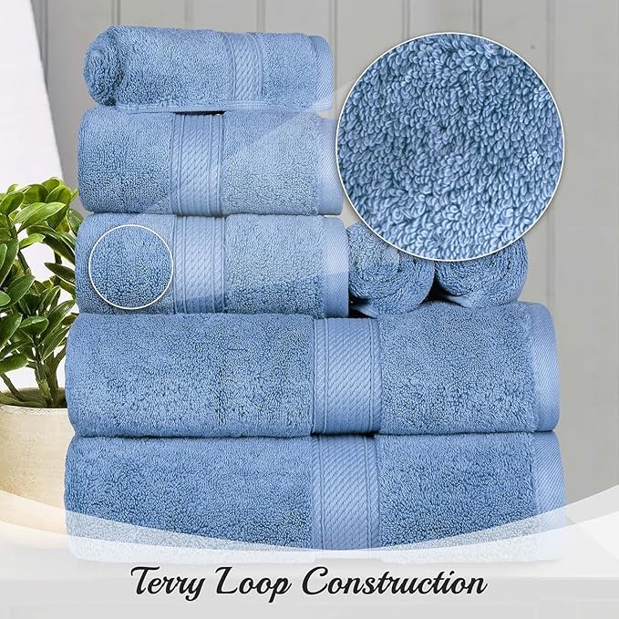 SUPERIOR Egyptian Cotton Pile Face Towel/Washcloth Set of 6, Ultra Soft Luxury Towels, Thick Plush Essentials, Absorbent Heavyweight, Guest Bath, Hotel, Spa, Home Bathroom, Shower Basics, Denim Blue