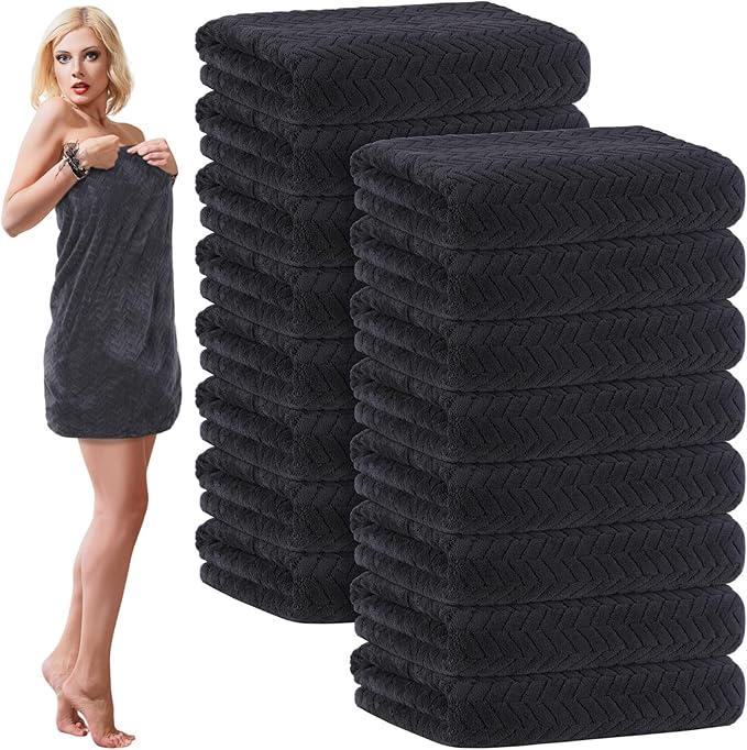 SmoothNovelty 16 Pack Microfiber Bath Towels Bulk 27'' x 60'' Oversized Size Bath Towel Highly Absorbent Extra Large Soft Drying for Beach Shower Summer Salon Sport Gym Party (Wheat,Black)
