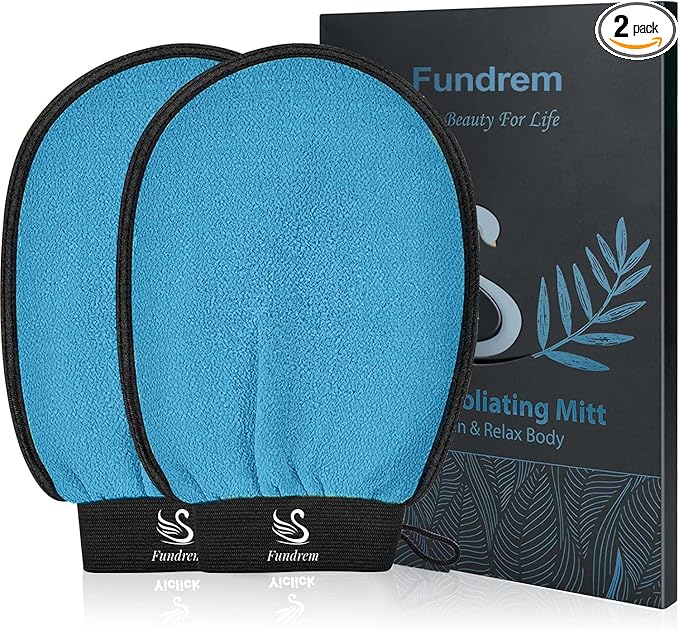 Exfoliating Gloves 2 Pcs, Exfoliating Body Scrubber for Bath Shower Exfoliation, Body Scrub Exfoliator Loofah Sponge for Dead Skin Remover, Korean Exfoliating Mitt (Blue)