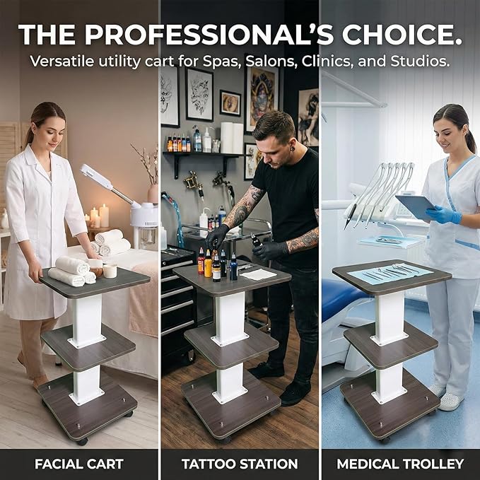 Salon Cart with Wheels, Esthetician Wax Cart Organizer, Rolling Trolley Cart for Nail Salon, Spa, Tattoo Supplies and Beauty Tools
