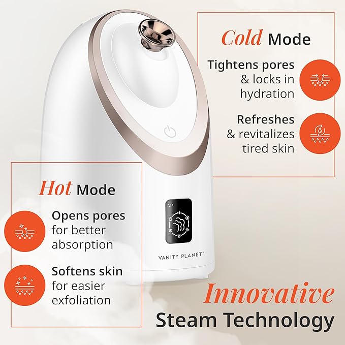 Vanity Planet Senia Hot and Cold Facial Steamer - Face Steamer for Facial Deep Cleaning, Aromatherapy, Detoxifying and Moisturizing - Steamer for Face with 6-Mode Smart Steam Technology
