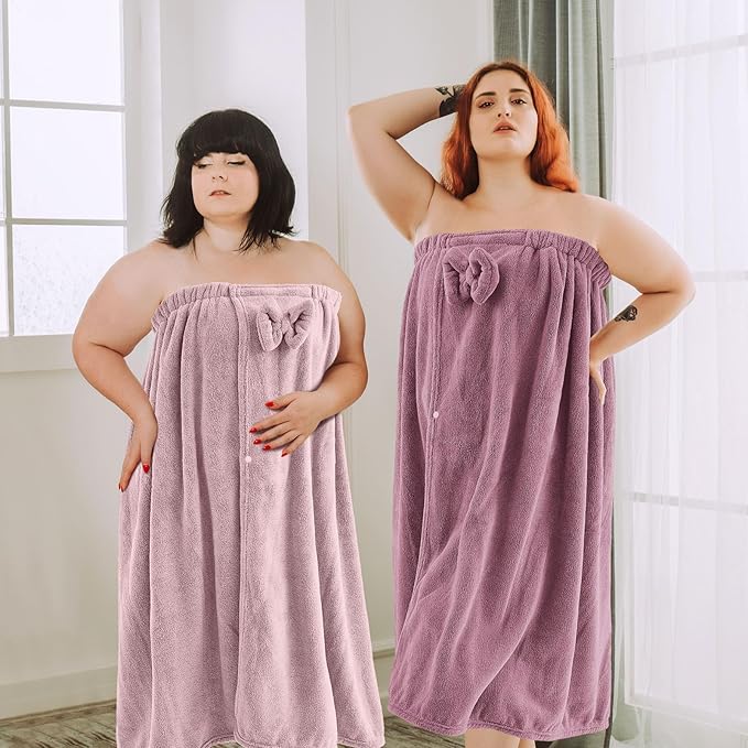 Xtinmee 2 Sets Plus Size Womens Wrap Towel with Hair Towel Bath Wrap Shower Dress Spa Bathrobe for Women's Bathrobe (Purple, Lotus Pink)