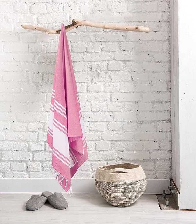 Goroly Home Cotton Turkish Peshtemal Beach Towel, Extra Large, Thin Quick Dry Sand Free Pool & Swim Towel, Bathing Blanket, Travel Essentials, (Pink, 36x71 Inches)