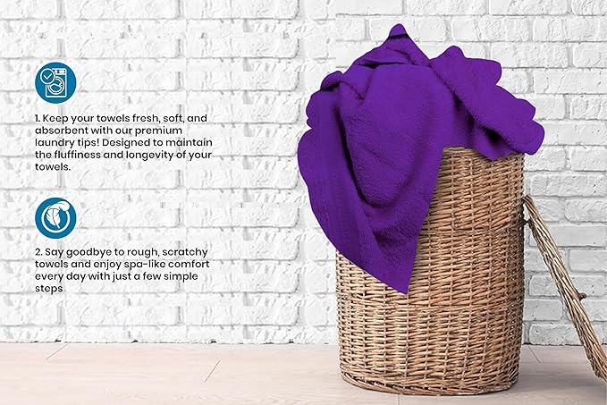Medium Bath Towels Bulk Set of 12 – 100% Cotton Terry – 24" x 48" – Quick Dry, Soft & Highly Absorbent – Purple Towels for Bathroom, Gym, Spa, Pool & Daily Use