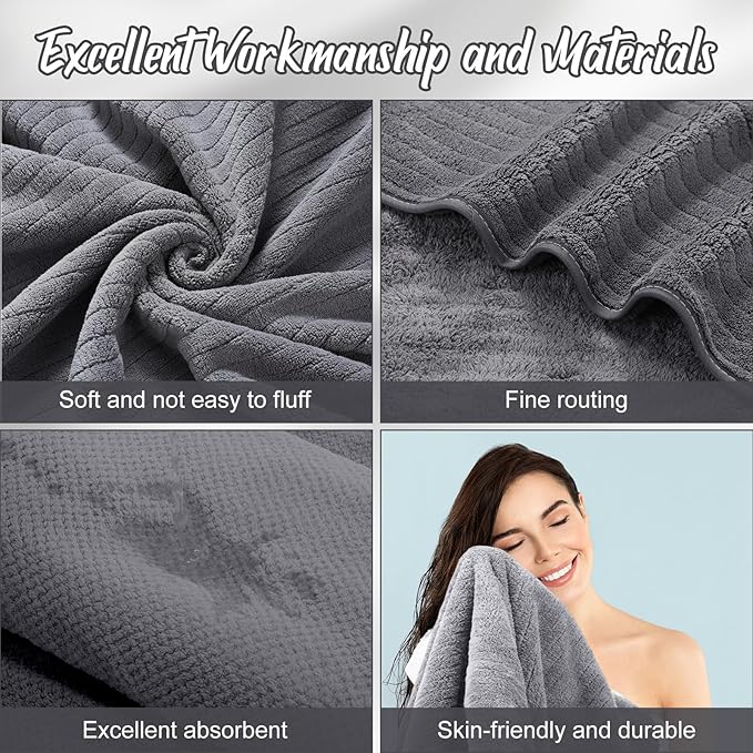 SmoothNovelty 16 Pack Microfiber Bath Towels Bulk 27'' x 60'' Oversized Size Bath Towel Highly Absorbent Extra Large Soft Drying for Beach Shower Summer Salon Sport Gym Party (Stripe,Deep Grey)