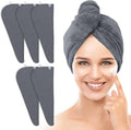 TENSTARS 5 Pack Thicken Microfiber Hair Towel Wrap for Women - Elastic Loop Design - 320GSM Coral Velvet - Quick Dry Hair Turban - 11x28 Inch (Dark Grey)