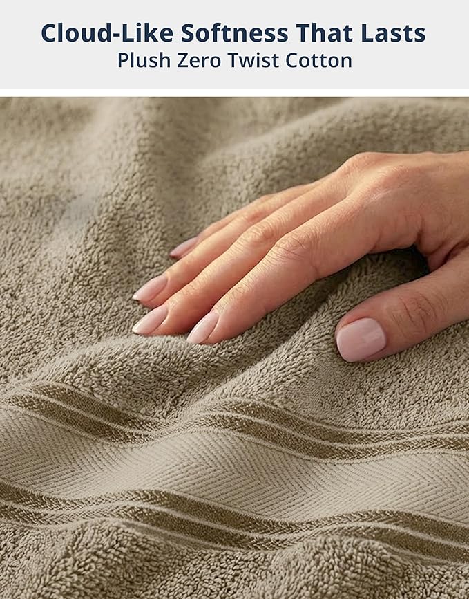 LANE LINEN 100% Cotton Bath Towels Set of 4 (28"x54") - Zero Twist, Cotton Bathroom Towel Sets - Quick Dry, Highly Soft & Absorbent Large Shower Towels for Bathroom - Sustainabaly Produced - Taupe