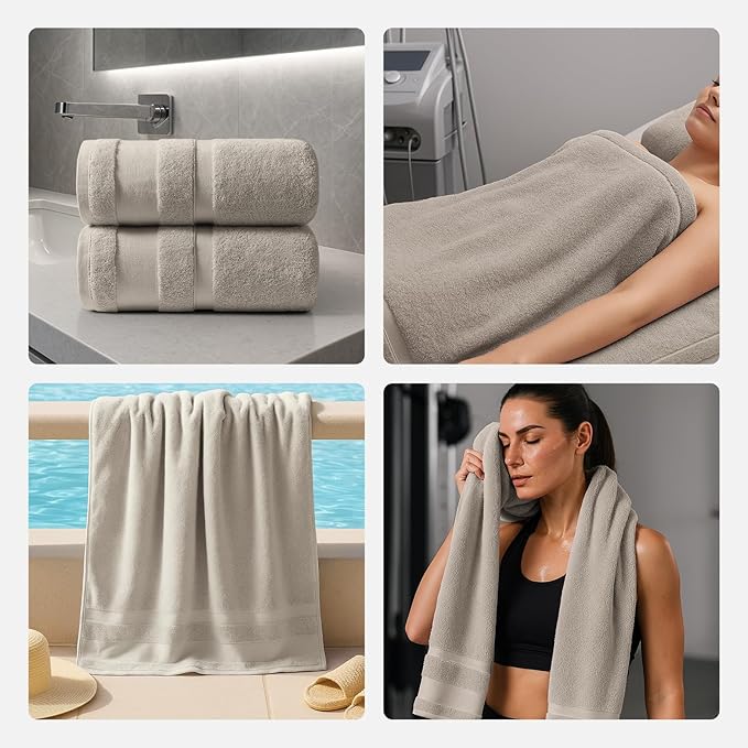 REDKISS 100% Cotton Bath Towels Set of 2, Extra Large Bath Sheets 35 X 70 Inches, 800G, Quick Dry, Ultra Soft & Super Absorbent Bathroom Towel Sets for Bathroom, Gym, Spa, Pool & Hotel, Camel