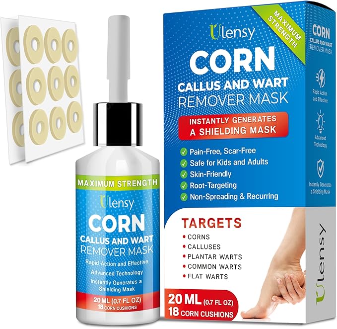 Ulensy Corn Remover Liquid for Toes Feet: 20ml Salicylic Acid for Foot Corns Calluses Wart Removal at Work Home - Safe for Kids Teens Adults Seniors Athletes Runners Workers Men Women