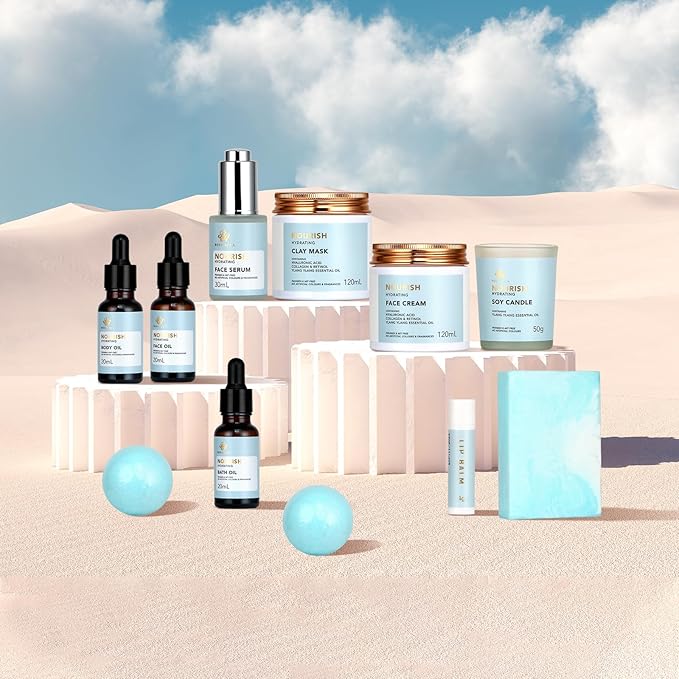30pcs Mother's Day Gifts, Spa Gift Basket Set, Ylang Facial Skin Care Set for Men & Women, Face Cream, Serum, Shower Accessories, Clay Mask, Bath & Body Gift Set, Birthday, Christmas, Anniversary, Mom