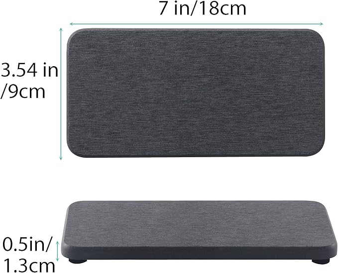 NiuYichee 2 Pcs Water Absorbing Stone Trays, Kitchen/Bathroom Sink Soap Dish, Diatomite Tray Used for Hand Soap & Cosmetic Bottles in The Modern Home, 3.5" W x 7.1" L, Dark Gray