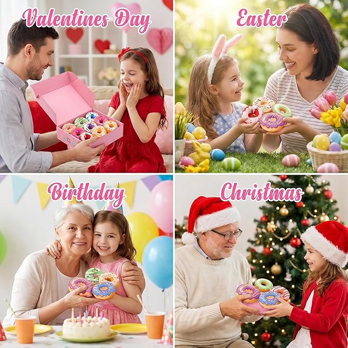 Donut Bath Bombs for Kids Girls, Natural and Safe Kids Bath Bombs with Bracelets Inside for Birthday, Calming and Long-Lasting Scent