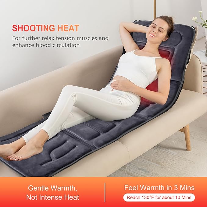 COMFIER Massage Mat Full Body,Massage Pad with 10 Vibration Motors,Back Massager Pad with Heat