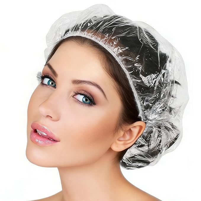 100PK 50cm/20in Large Disposable Shower Caps Waterproof Hair Bath Caps for Women Men Girls Travel Spa Hotel Home Use Salon - Multi-Purpose Elastic Plastic Shower Caps, Essentials Accessories