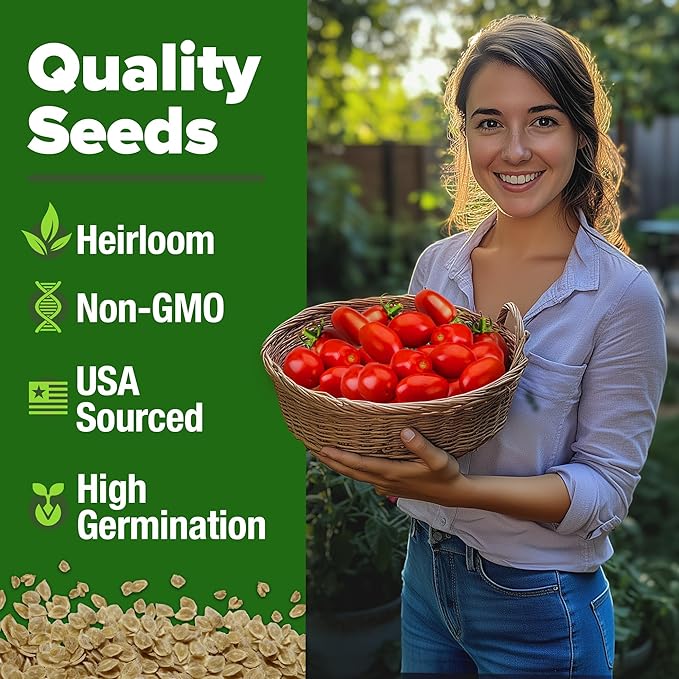 HOME GROWN San Marzano Tomato Seeds 66+ Heirloom Non-GMO Seeds for Planting, High Germination, Indeterminate, Classic Meaty Italian Paste Tomato, Best for Sauce & Canning (Solanum lycopersicum)