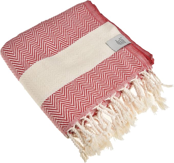 Personalized Embroidered Beach Towel | Throw Blanket, Easy Carry, Sand Free, Highly Absorbent, Quick Dry, Turkish Towels for Travel Camping Bath Sauna Beach Gym Pool Yoga SPA by Lahammam, Herring, Red